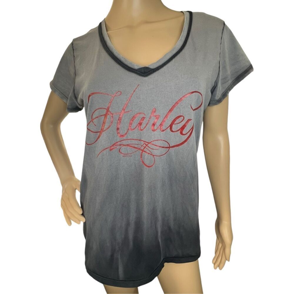 Harley Davidson Grey Short Sleeve T-Shirt With Red “Harley” Graphic